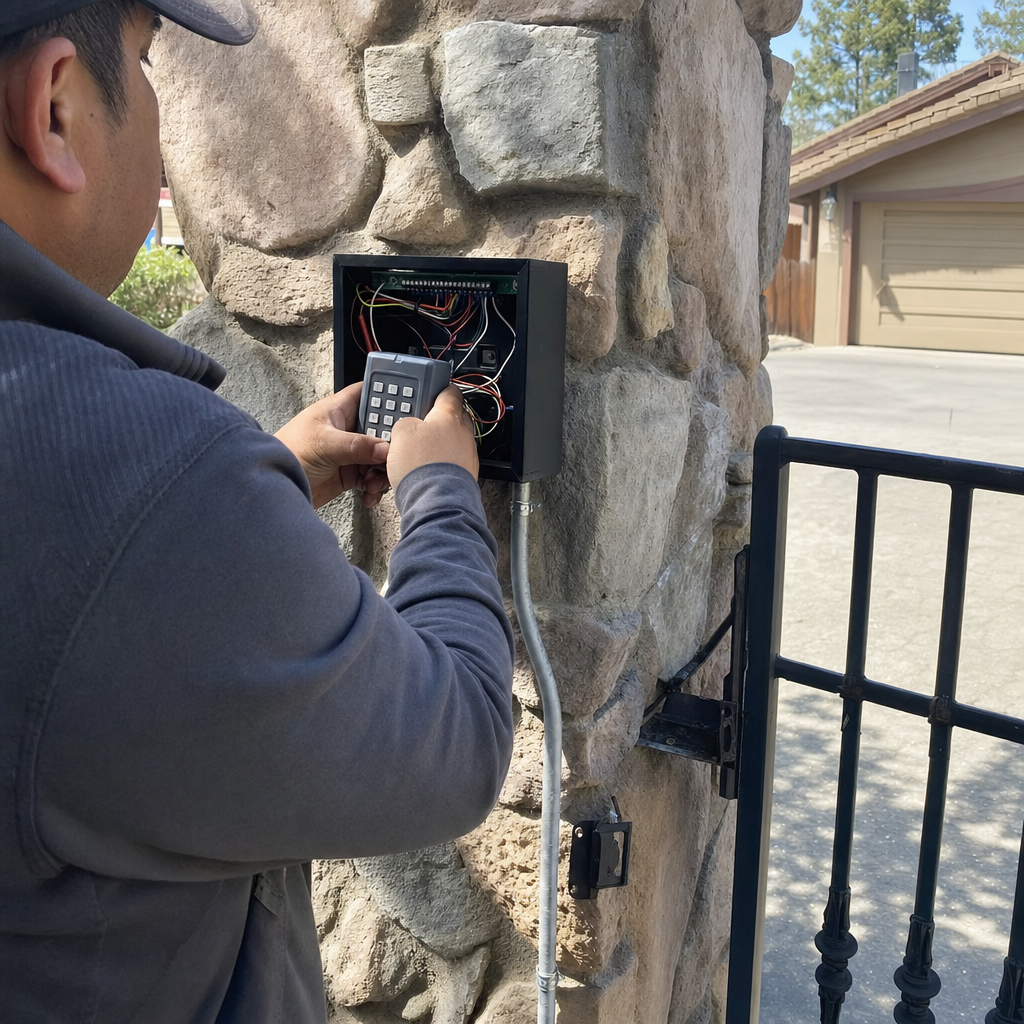 Gate access control installation by technician